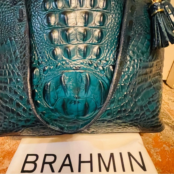 🌴SALE! HARD TO FIND! Brahmin Croc Embossed Leather Green Medium Asher Melbourne! - Picture 3 of 13